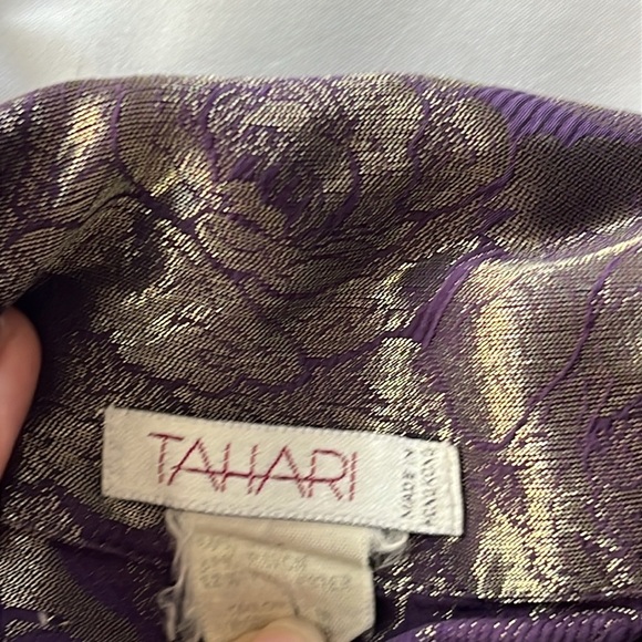 Vintage 90s Tahari Silk Blend Purple Blouse with Gold Flowers - Picture 8 of 9